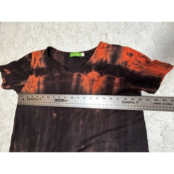 Hagara Israel Women's V-Neck Tie-Dye Tee Shirt Size 2 Short Sleeve Black/Orange - Picture 6 of 8